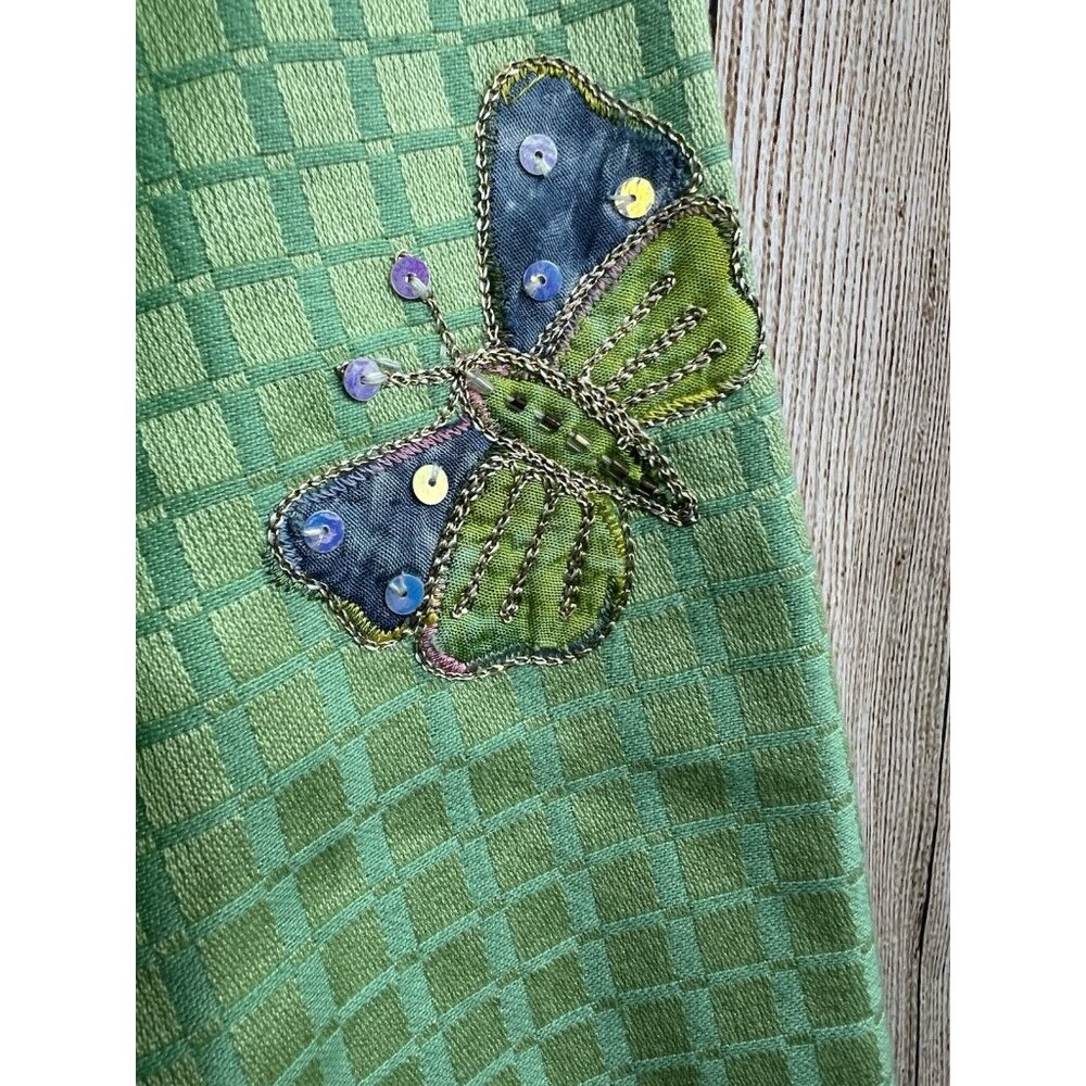 Whimsical Butterfly Jacket L Pastel Green Embroidered Sequins Art To Wear Garden - Picture 4 of 7